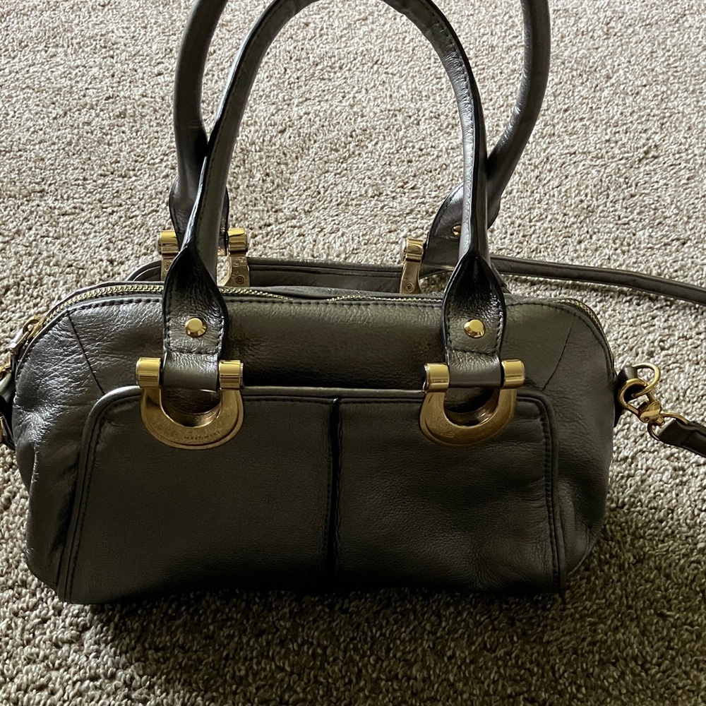 B. Makowsky Leather Metallic Gray Satchel